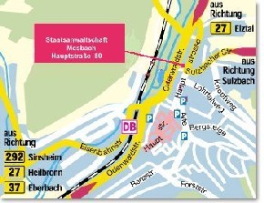 Anfahrtsskizze und Lage der Staatsanwaltschaft Mosbach